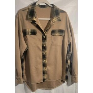 Lumberjack Loop Collar Camp Shirt Mens Rockabilly Brown Plaid Features 60s M